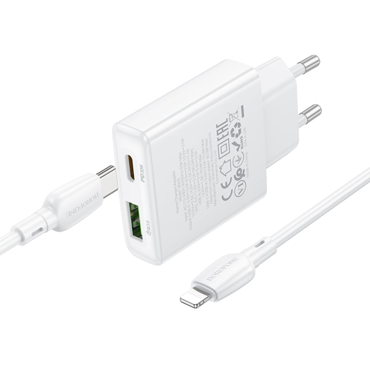 BOROFONE BN25 PD 30W USB, Type-C Charger with 1m Type-C to 8 Pin Cable Set, Plug Type:EU Plug(White) - USB Charger by Borofone | Online Shopping UK | buy2fix
