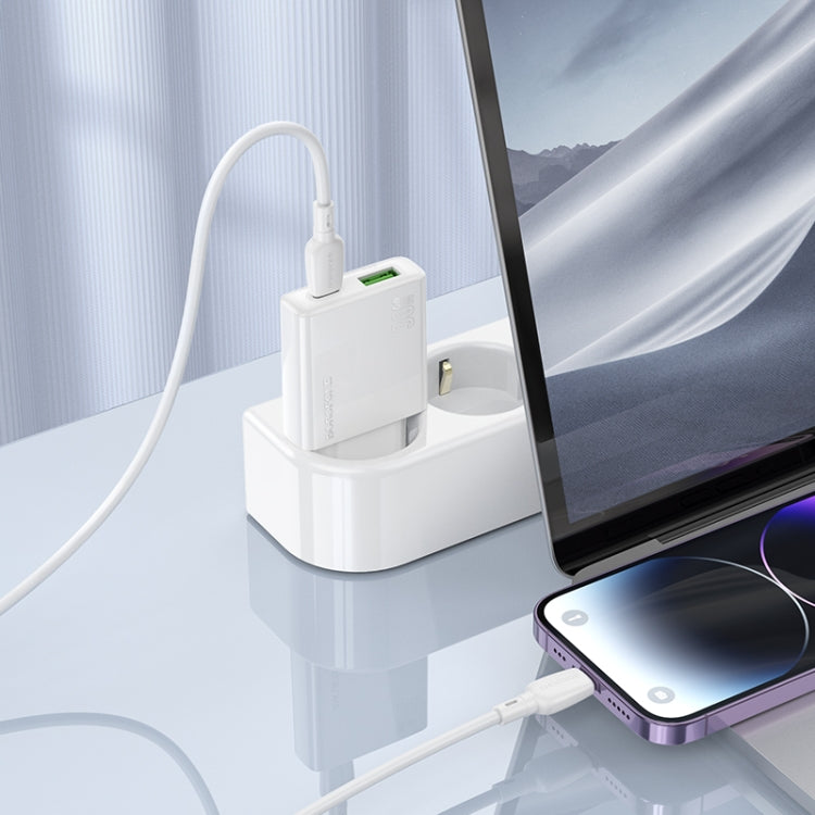 BOROFONE BN25 PD 30W USB, Type-C Charger with 1m Type-C to 8 Pin Cable Set, Plug Type:EU Plug(White) - USB Charger by Borofone | Online Shopping UK | buy2fix