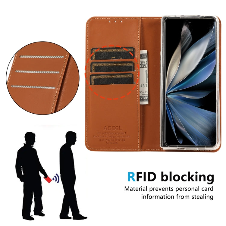 For Google Pixel 9 Pro Fold ABEEL RFID Magnetic Flip Leather Phone Case(Brown) by buy2fix
