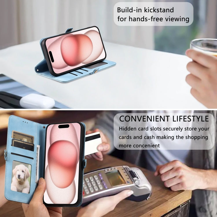 For iPhone 16 Pro Max Skin Feel Totem Embossed Leather Phone Case(Blue) by buy2fix