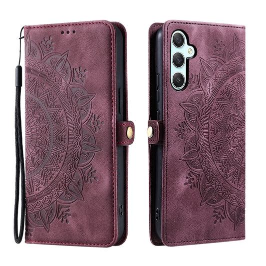 For Samsung Galaxy S25 5G Skin Feel Totem Embossed Leather Phone Case(Wine Red) by buy2fix