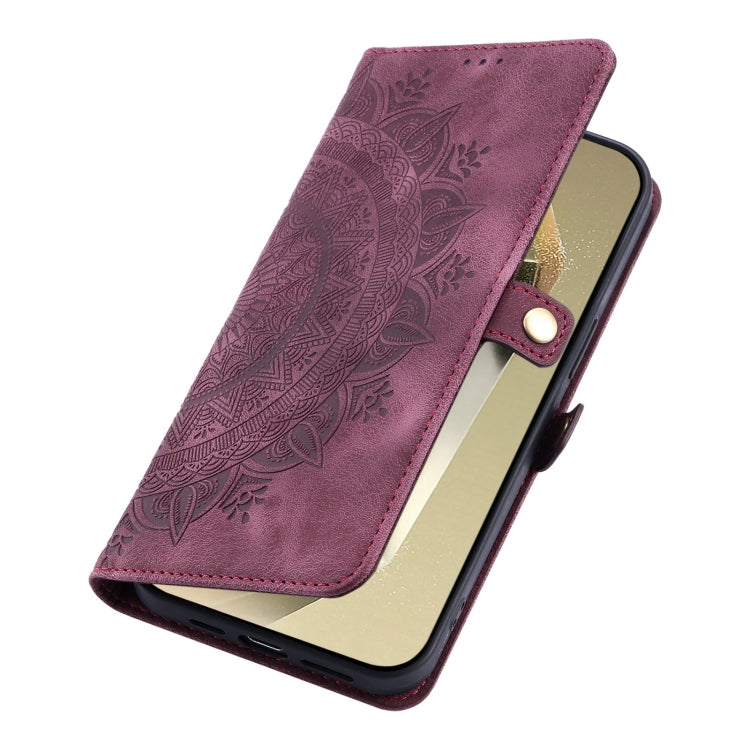 For Samsung Galaxy S25+ 5G Skin Feel Totem Embossed Leather Phone Case(Wine Red) - Galaxy S25+ 5G Cases by buy2fix | Online Shopping UK | buy2fix
