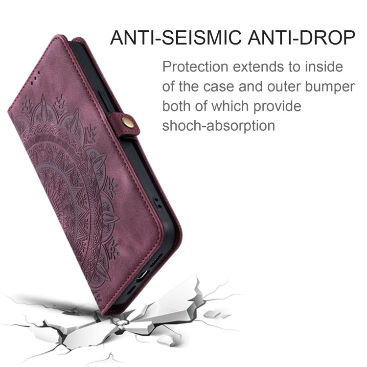 For Samsung Galaxy S25+ 5G Skin Feel Totem Embossed Leather Phone Case(Wine Red) - Galaxy S25+ 5G Cases by buy2fix | Online Shopping UK | buy2fix