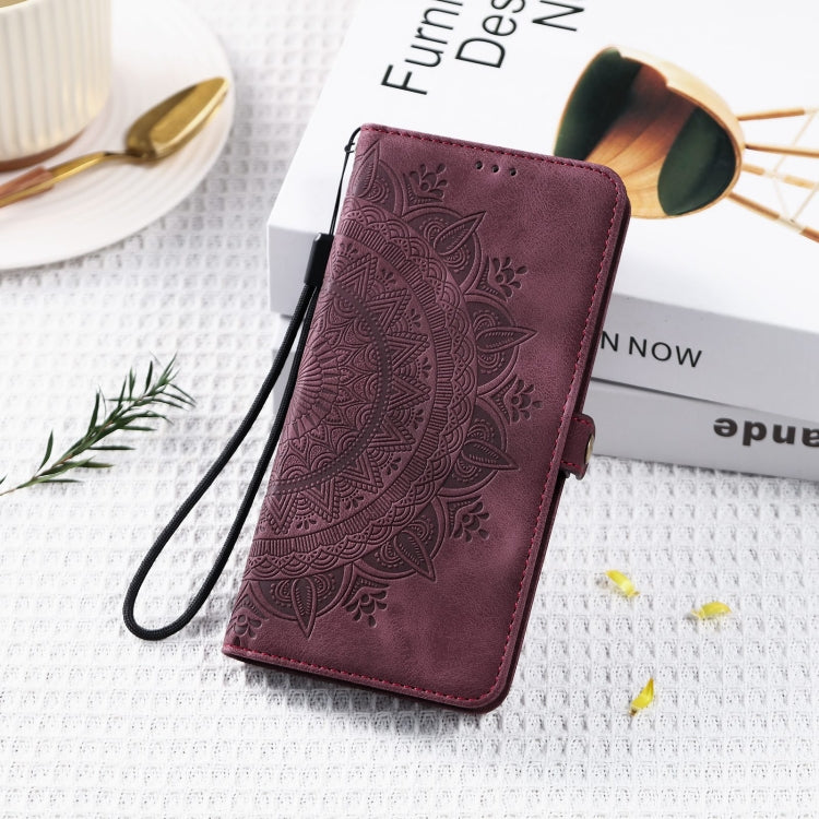 For Samsung Galaxy S25+ 5G Skin Feel Totem Embossed Leather Phone Case(Wine Red) - Galaxy S25+ 5G Cases by buy2fix | Online Shopping UK | buy2fix