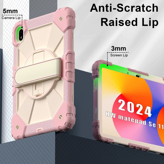 For Huawei MatePad SE 11 2024 Contrast Color Robot Silicone Hybrid PC Tablet Case(Rose Gold Beige) by buy2fix