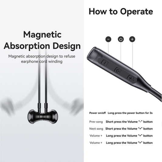 USAMS YQ24 YQ Series BT5.3 Neck-mounted Sports Bluetooth Earphone(Black) - Neck-mounted Earphone by USAMS | Online Shopping UK | buy2fix