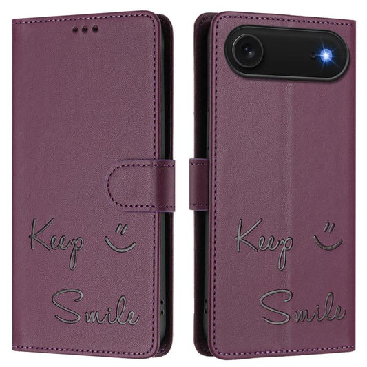For iPhone Air Smile Embossing RFID Leather Phone Case(Violet) - iPhone Air Cases by buy2fix | Online Shopping UK | buy2fix