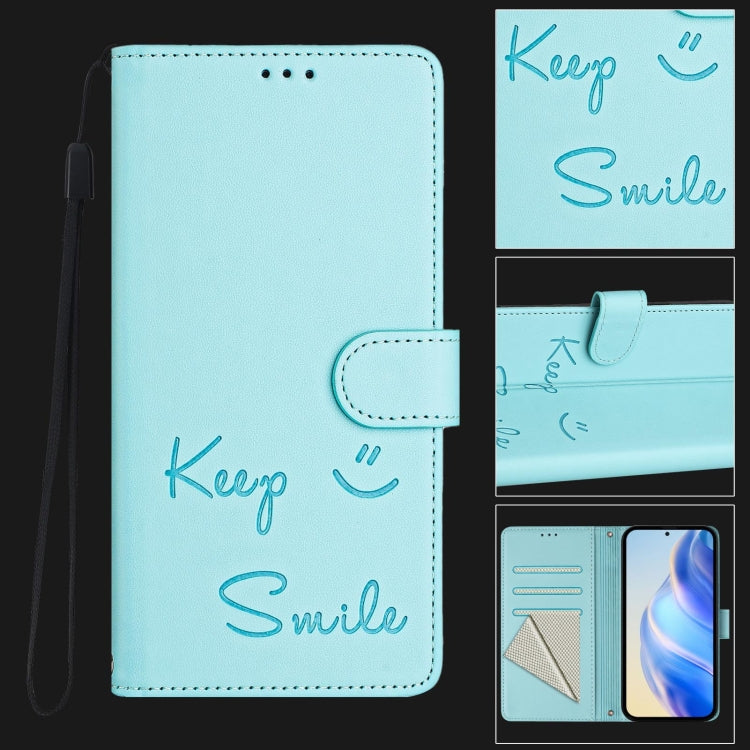 For Samsung Galaxy S25+ 5G Smile Embossing RFID Leather Phone Case(Mint Green) - Galaxy S25+ 5G Cases by buy2fix | Online Shopping UK | buy2fix