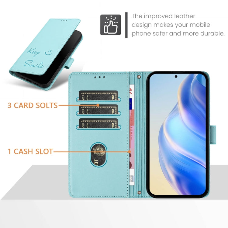 For Samsung Galaxy S25+ 5G Smile Embossing RFID Leather Phone Case(Mint Green) - Galaxy S25+ 5G Cases by buy2fix | Online Shopping UK | buy2fix