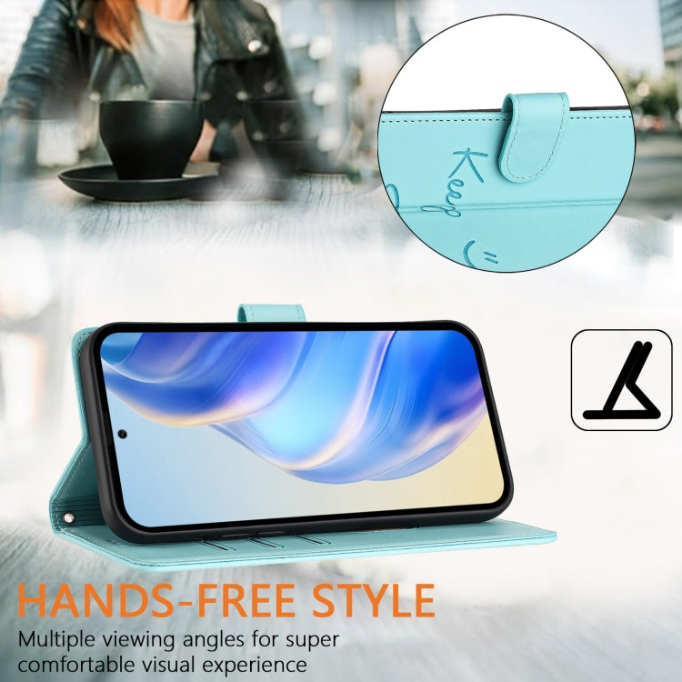 For Samsung Galaxy S25+ 5G Smile Embossing RFID Leather Phone Case(Mint Green) - Galaxy S25+ 5G Cases by buy2fix | Online Shopping UK | buy2fix