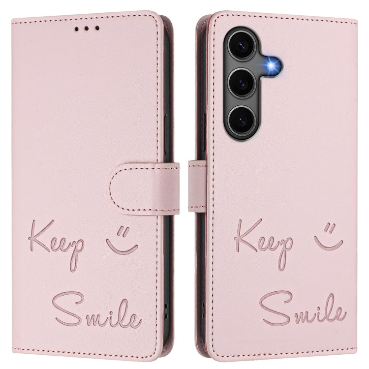 For Samsung Galaxy S25+ 5G Smile Embossing RFID Leather Phone Case(Pink) - Galaxy S25+ 5G Cases by buy2fix | Online Shopping UK | buy2fix