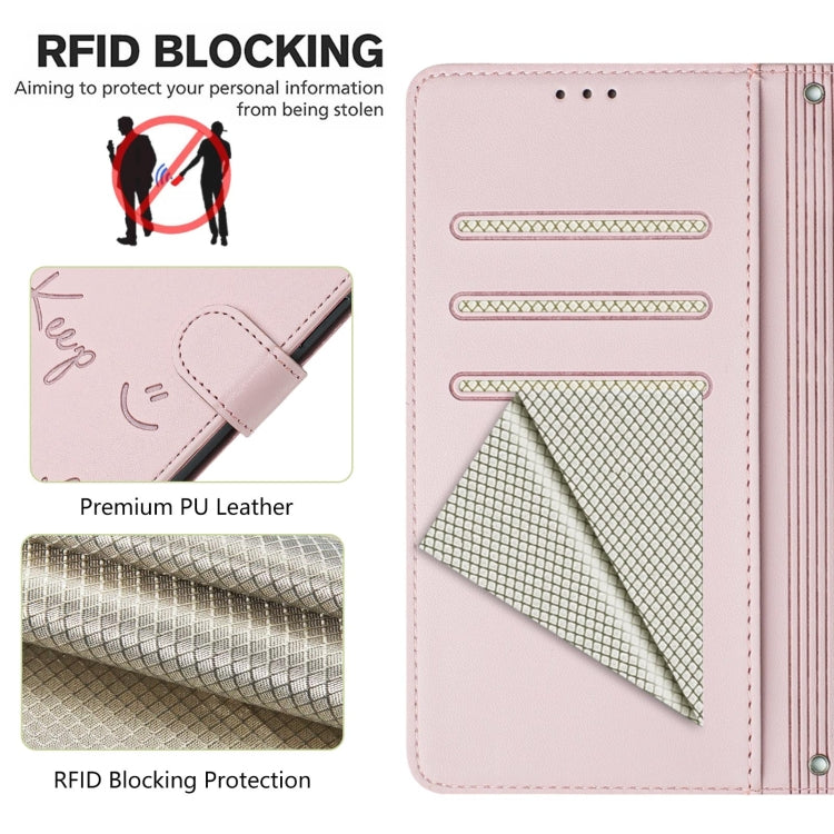 For Samsung Galaxy S25+ 5G Smile Embossing RFID Leather Phone Case(Pink) - Galaxy S25+ 5G Cases by buy2fix | Online Shopping UK | buy2fix