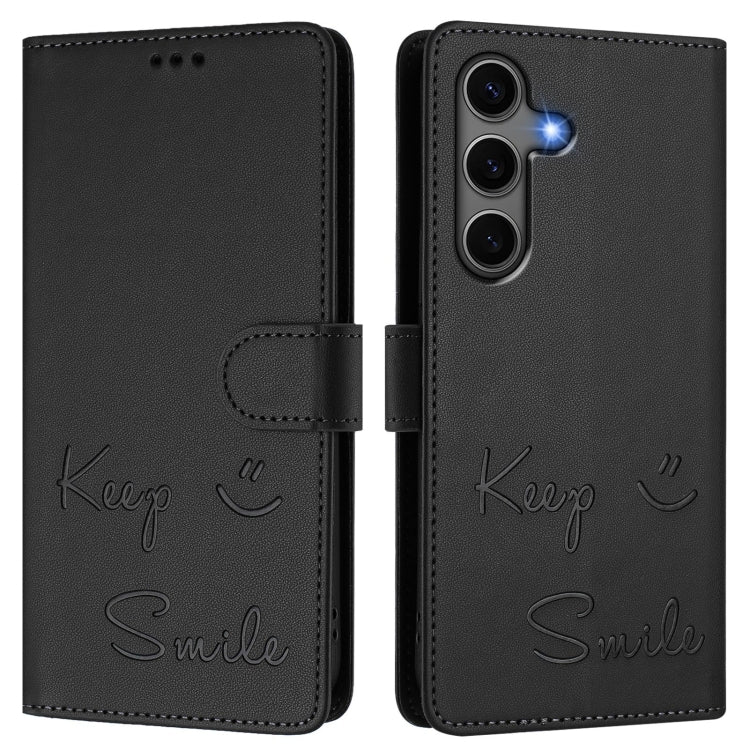 For Samsung Galaxy S25+ 5G Smile Embossing RFID Leather Phone Case(Black) - Galaxy S25+ 5G Cases by buy2fix | Online Shopping UK | buy2fix