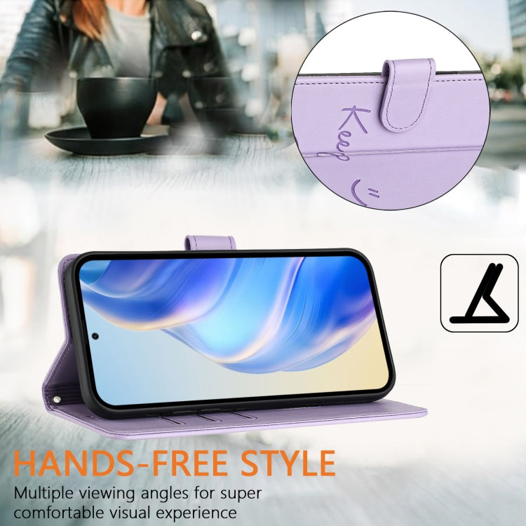 For Samsung Galaxy S25+ 5G Smile Embossing RFID Leather Phone Case(Light Purple) - Galaxy S25+ 5G Cases by buy2fix | Online Shopping UK | buy2fix