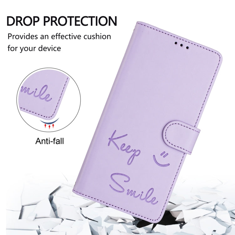 For Samsung Galaxy S25+ 5G Smile Embossing RFID Leather Phone Case(Light Purple) - Galaxy S25+ 5G Cases by buy2fix | Online Shopping UK | buy2fix