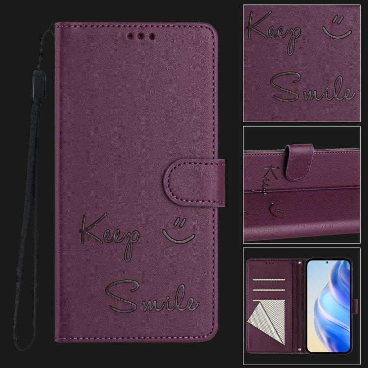 For Samsung Galaxy S25+ 5G Smile Embossing RFID Leather Phone Case(Violet) - Galaxy S25+ 5G Cases by buy2fix | Online Shopping UK | buy2fix