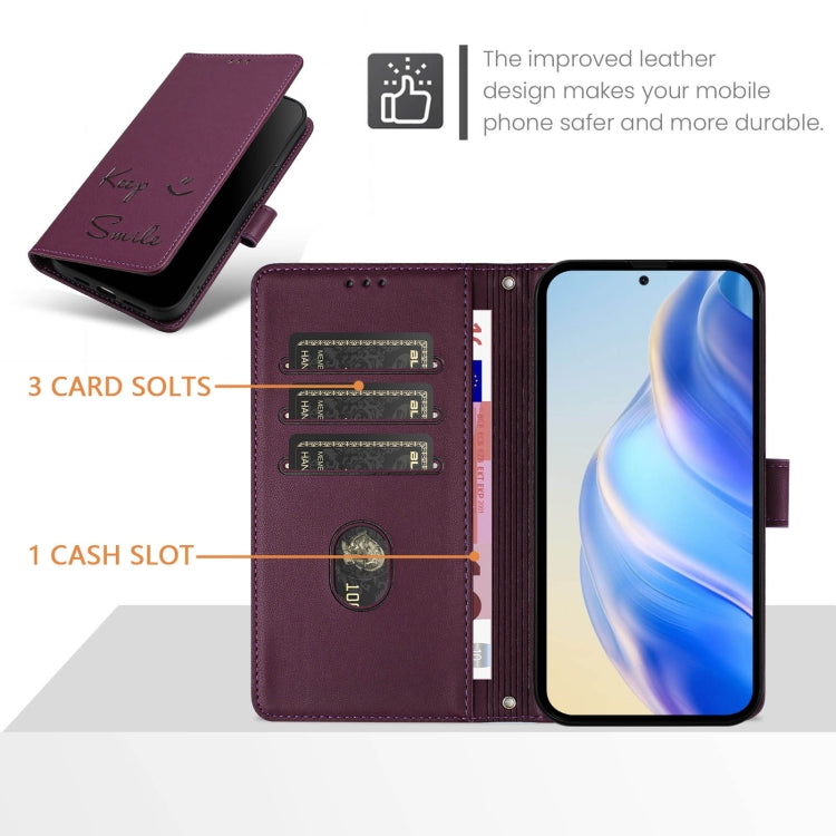 For Samsung Galaxy S25+ 5G Smile Embossing RFID Leather Phone Case(Violet) - Galaxy S25+ 5G Cases by buy2fix | Online Shopping UK | buy2fix