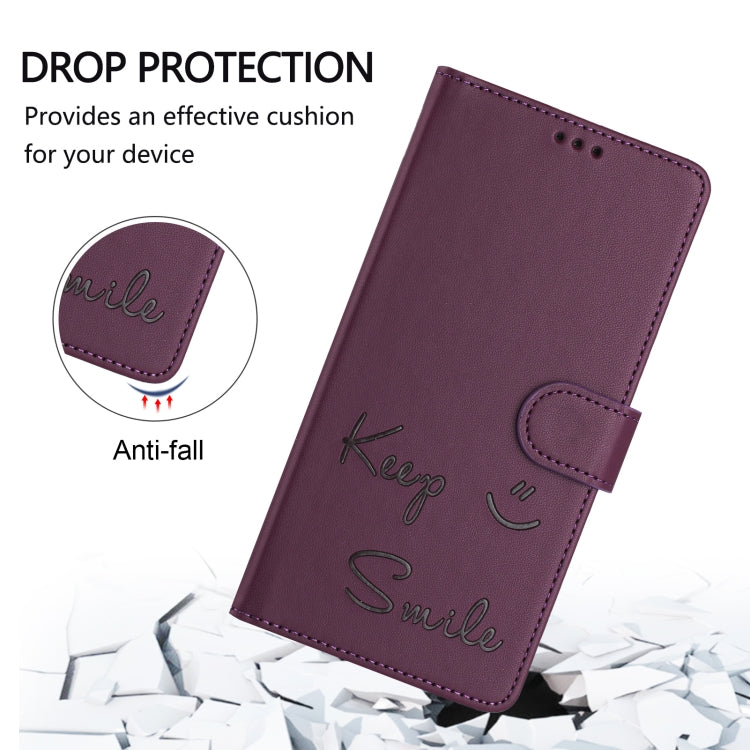 For Samsung Galaxy S25+ 5G Smile Embossing RFID Leather Phone Case(Violet) - Galaxy S25+ 5G Cases by buy2fix | Online Shopping UK | buy2fix