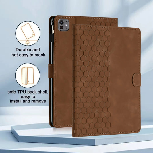 For iPad Pro 11 2025 / 2024 Honeycomb Embossed Leather Smart Tablet Case(Brown) by buy2fix