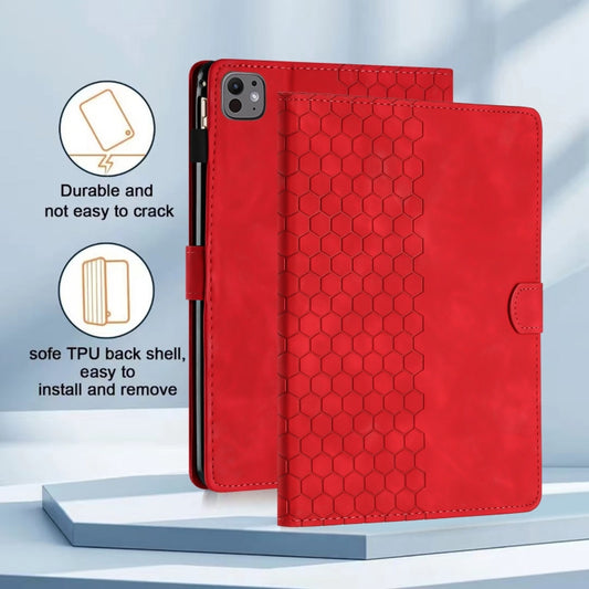 For iPad Pro 11 2025 / 2024 Honeycomb Embossed Leather Smart Tablet Case(Red) by buy2fix