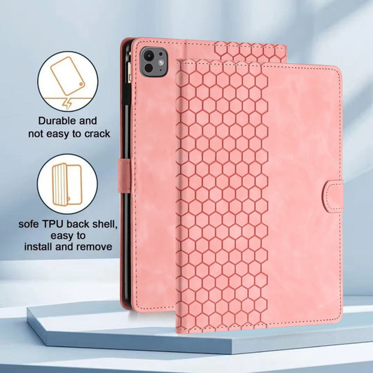 For iPad Pro 11 2025 / 2024 Honeycomb Embossed Leather Smart Tablet Case(Pink) by buy2fix