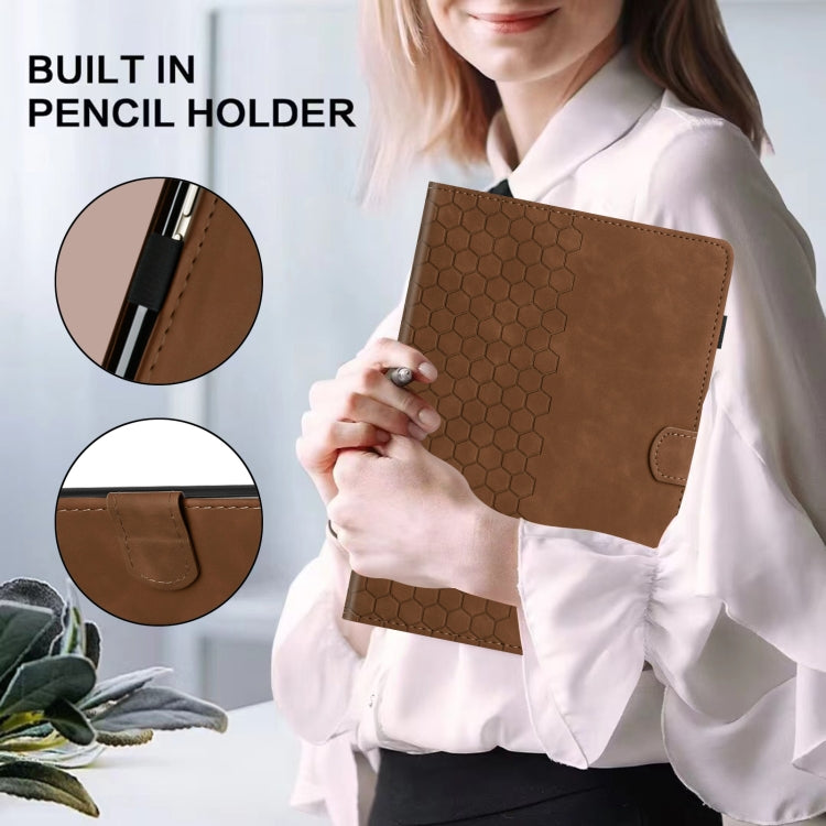 For iPad 2025 / 2022 Honeycomb Embossed Leather Smart Tablet Case(Brown) - iPad 2025 / 2022 Cases by buy2fix | Online Shopping UK | buy2fix