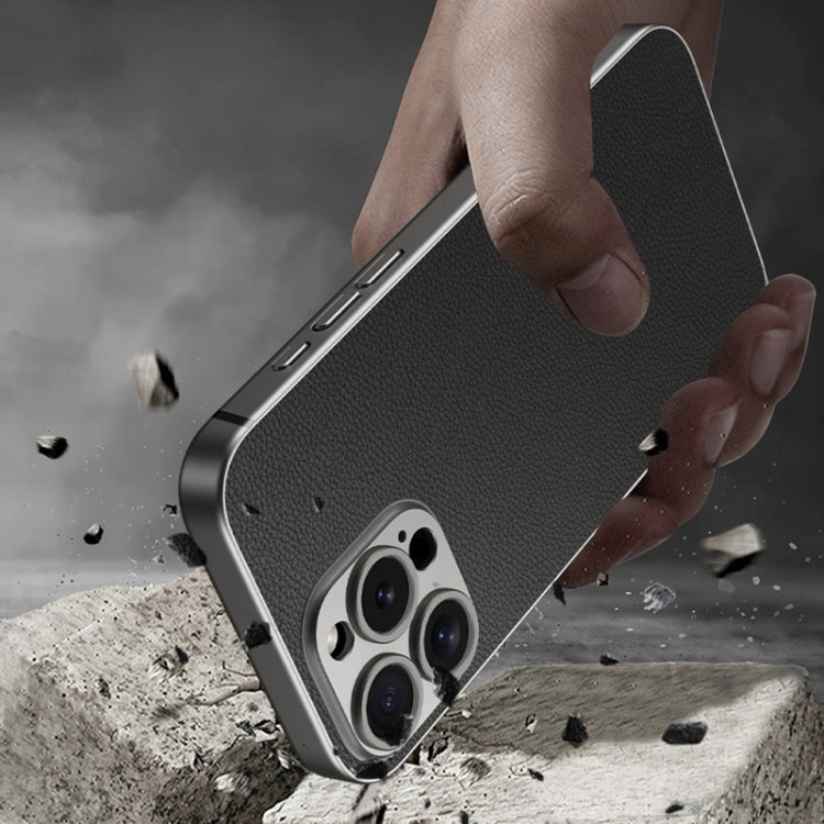 For iPhone 16 Pro Max GKK Metal Paint Skin Feel Leather Full Coverage Phone Case(Titanium Grey) by GKK