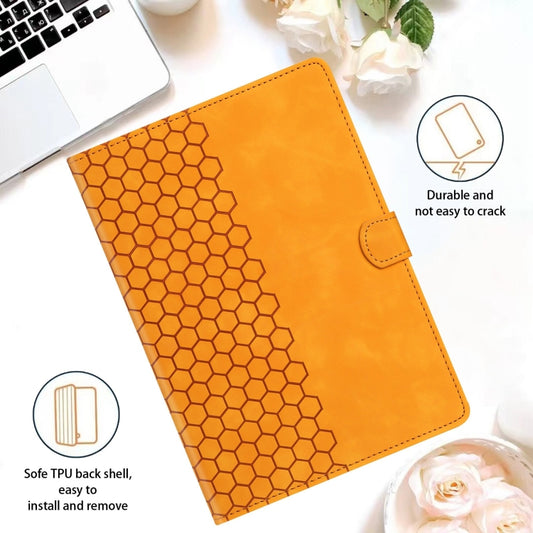 For Samsung Galaxy Tab S9 / S9 FE Honeycomb Embossed Leather Smart Tablet Case(Yellow) by buy2fix