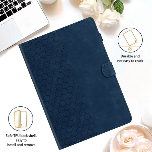 For Samsung Galaxy Tab S9 / S9 FE Honeycomb Embossed Leather Smart Tablet Case(Blue) by buy2fix