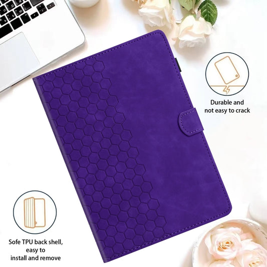 For Samsung Galaxy Tab S9 / S9 FE Honeycomb Embossed Leather Smart Tablet Case(Purple) by buy2fix
