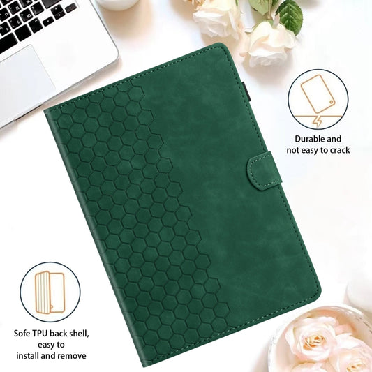 For Samsung Galaxy Tab S9 / S9 FE Honeycomb Embossed Leather Smart Tablet Case(Green) by buy2fix