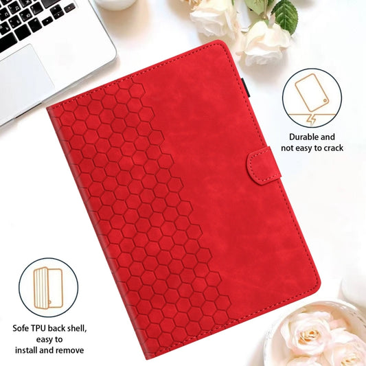 For Samsung Galaxy Tab S9 / S9 FE Honeycomb Embossed Leather Smart Tablet Case(Red) by buy2fix