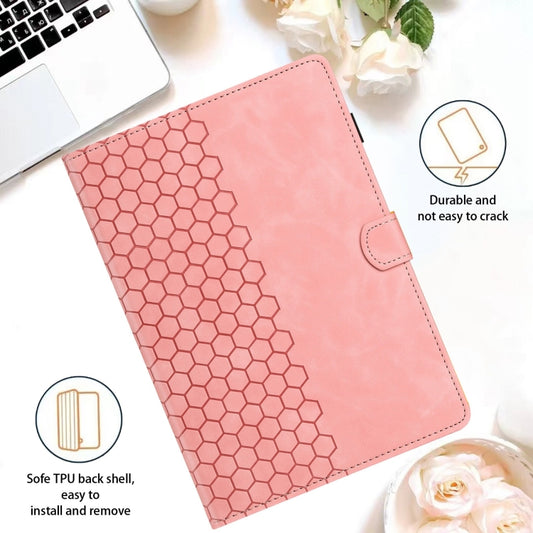 For Samsung Galaxy Tab S9 / S9 FE Honeycomb Embossed Leather Smart Tablet Case(Pink) by buy2fix