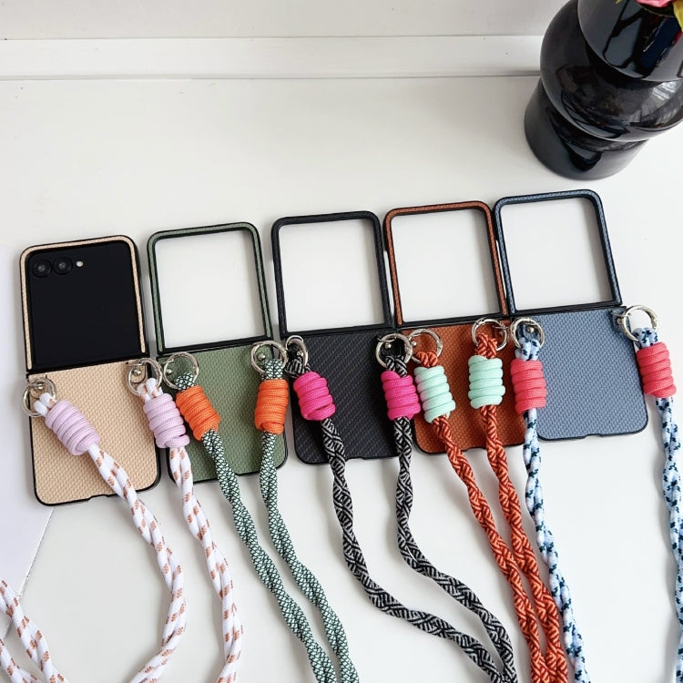 For Motorola Razr 50 Ultra Woven Texture Phone Case With Colorful Lanyard(Beige) - Motorola Cases by buy2fix | Online Shopping UK | buy2fix