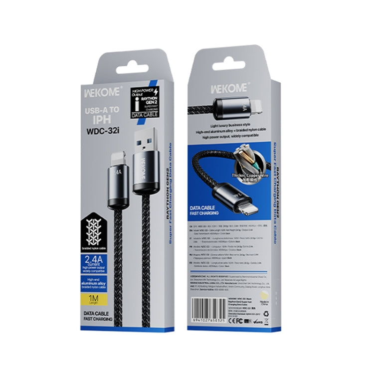 WK WDC-32i Raython Gen2 1m 2.4A USB to 8 Pin Fast Charging Data Cable(Black) by WK