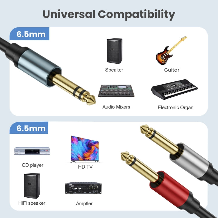 0.3m Gold Plated 6.35mm Male Dual Sound TRS Stereo to 2 x 6.35mm Male TS Mono Y Splitter Adapter Audio Cable(Black) - Video & Audio Cable by buy2fix | Online Shopping UK | buy2fix