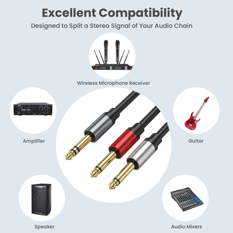 0.3m Gold Plated 6.35mm Male Dual Sound TRS Stereo to 2 x 6.35mm Male TS Mono Y Splitter Adapter Audio Cable(Black) - Video & Audio Cable by buy2fix | Online Shopping UK | buy2fix