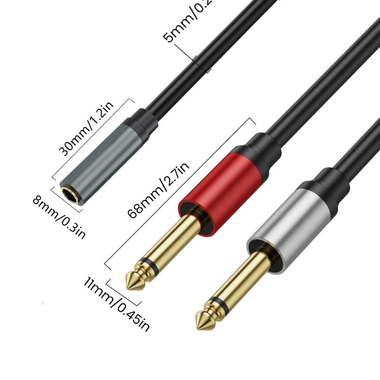 0.3m Gold Plated 3.5mm TRS Female to 2 x 6.35mm TS Male Mono Y Splitter Adapter Audio Cable(Black) - Video & Audio Cable by buy2fix | Online Shopping UK | buy2fix