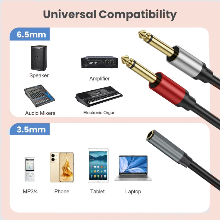 0.3m Gold Plated 3.5mm TRS Female to 2 x 6.35mm TS Male Mono Y Splitter Adapter Audio Cable(Black) - Video & Audio Cable by buy2fix | Online Shopping UK | buy2fix