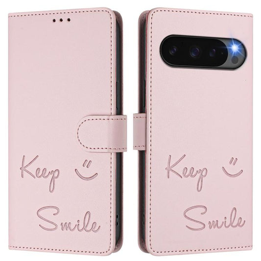 For Google Pixel 10 5G / 10 Pro 5G Global Smile Embossing RFID Leather Phone Case(Pink) - Google Cases by buy2fix | Online Shopping UK | buy2fix