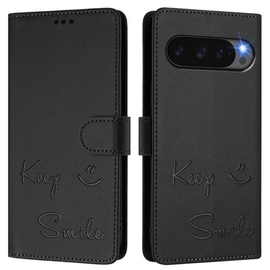 For Google Pixel 10 Pro XL 5G Global Smile Embossing RFID Leather Phone Case(Black) - Google Cases by buy2fix | Online Shopping UK | buy2fix