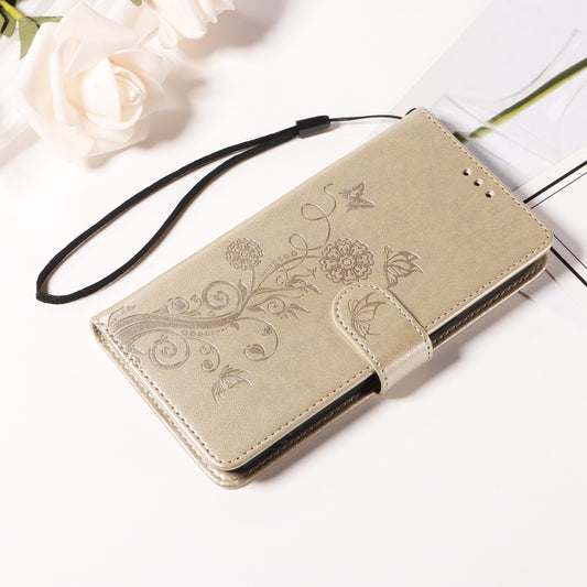 For iPhone 16 Embossed Butterfly Flowers Leather Phone Case(Gold) by buy2fix