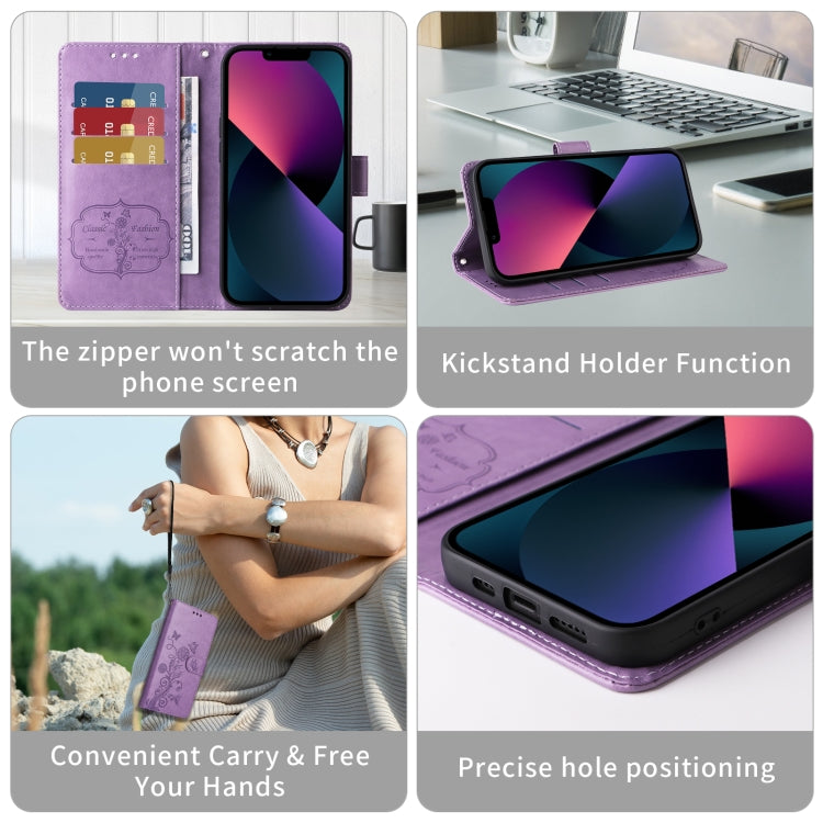 For iPhone SE 2024 Embossed Butterfly Flowers Leather Phone Case(Purple) by buy2fix