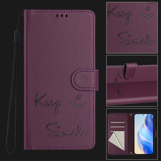 For Motorola Moto G 5G 2024 Global Smile Embossing RFID Leather Phone Case(Violet) by buy2fix