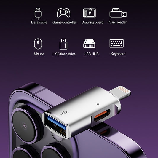 8 Pin to USB, USB-C / Type-C OTG Adapter(Silver) by buy2fix