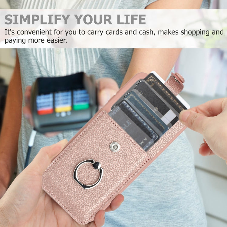 For Samsung Galaxy S25+ 5G Litchi Texture Drawing Card Bag Ring Holder Phone Case(Black) by buy2fix