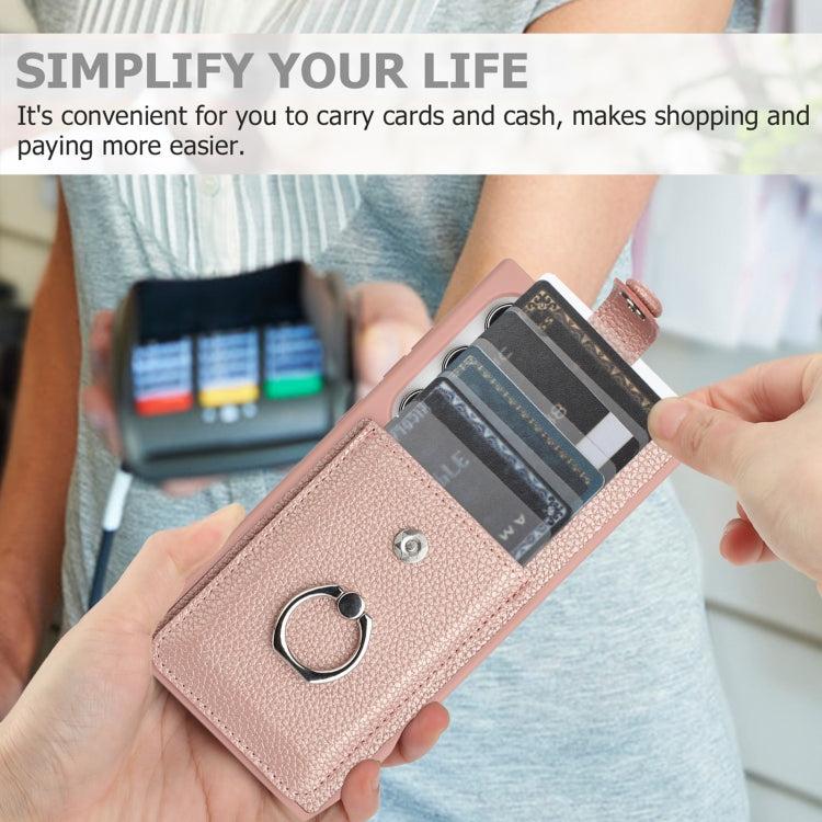 For Samsung Galaxy S25 Ultra 5G Litchi Texture Drawing Card Bag Ring Holder Phone Case(Rose Gold) by buy2fix