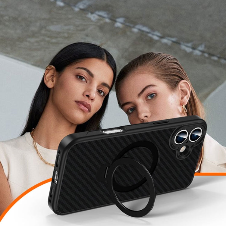 For iPhone 13 Pro Carbon Fiber MagSafe 360 Degree Rotating Holder Phone Case(Black) by buy2fix