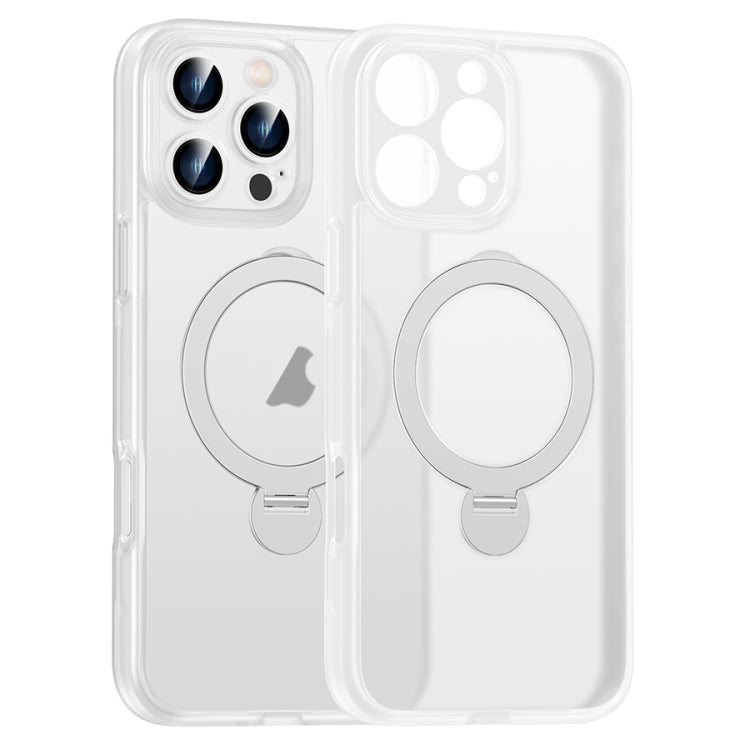 For iPhone 15 Pro Matte Texture 360 Degree Rotary Tone Holder MagSafe Phone Case(Transparent) - iPhone 15 Pro Cases by buy2fix | Online Shopping UK | buy2fix