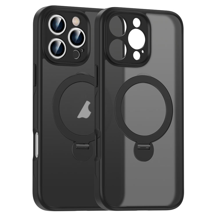 For iPhone 15 Pro Matte Texture 360 Degree Rotary Tone Holder MagSafe Phone Case(Black) - iPhone 15 Pro Cases by buy2fix | Online Shopping UK | buy2fix
